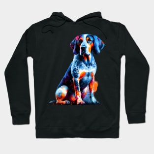 Vivid Bluetick Coonhound Portrait in Splash Art Style Hoodie